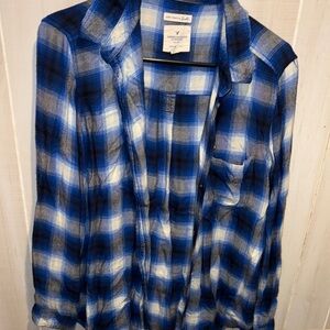 American Eagle Outfitters Blue and White Plaid Shirt